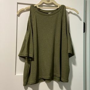 H&M green crop top, off the shoulder